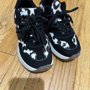 Kids Black and White Leopard Print Athletic Sneakers